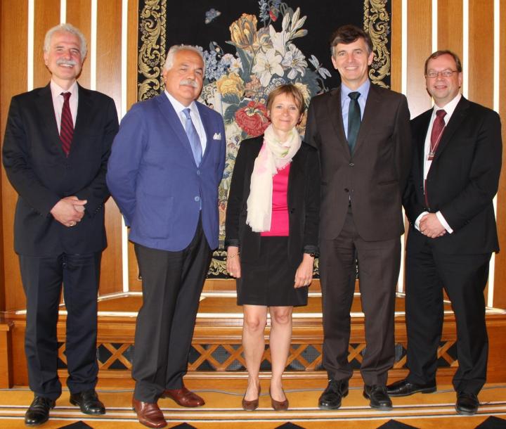 L-R: Anwar Osseyran (Vice-Chair), Sanzio Bassini (newly elected Chair of the PRACE Council), Catherine Rivière (outgoing Chair of the PRACE Council), Sergi Girona, (Chair of the Board of Directors), Kenneth Ruud (Chair of the Scientific Steering Committee).